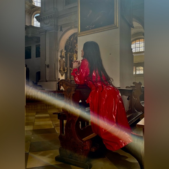 Vivetta Lacquer Red vinyl trench coat patent oversized latex rain trapeze Nerly - Picture 5 of 17